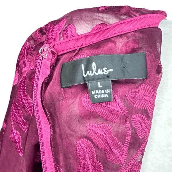 Lulu's Faux Wrap Midi Dress Large Party Holiday Chiffon Embroidered Asymmetrical - Picture 12 of 17